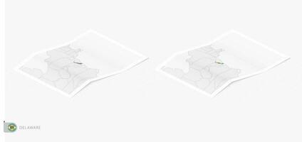 Set of two realistic map of Delaware with shadow. The flag and map of Delaware in isometric style. vector