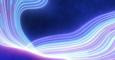 Abstract bright blue purple glowing flying waves from twisted lines energy magical background photo