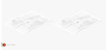 Set of two realistic map of East Timor with shadow. The flag and map of East Timor in isometric style. vector