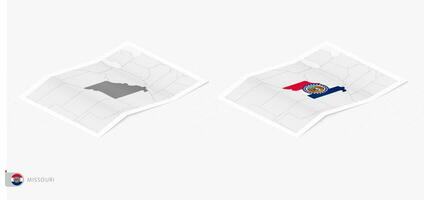 Set of two realistic map of Missouri with shadow. The flag and map of Missouri in isometric style. vector