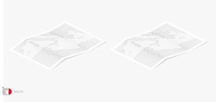 Set of two realistic map of Malta with shadow. The flag and map of Malta in isometric style. vector