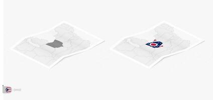 Set of two realistic map of Ohio with shadow. The flag and map of Ohio in isometric style. vector