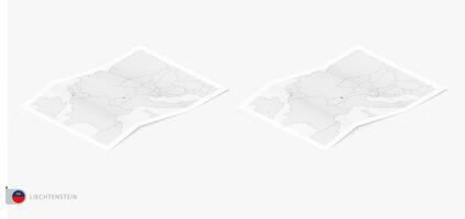 Set of two realistic map of Liechtenstein with shadow. The flag and map of Liechtenstein in isometric style. vector