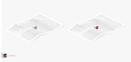 conjunto de dos realista mapa de Jordán con sombra. el bandera y mapa de Jordán en isométrica estilo. vector