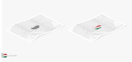 Set of two realistic map of Hungary with shadow. The flag and map of Hungary in isometric style. vector