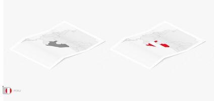 Set of two realistic map of Peru with shadow. The flag and map of Peru in isometric style. vector