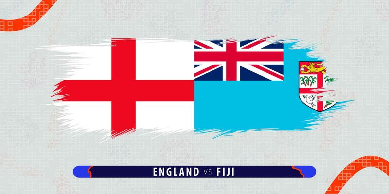 England vs Fiji, international rugby quarter final match illustration in brushstroke style. Abstract grungy icon for rugby match.