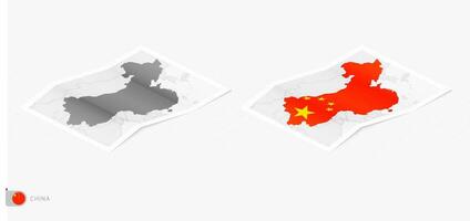 conjunto de dos realista mapa de China con sombra. el bandera y mapa de China en isométrica estilo. vector