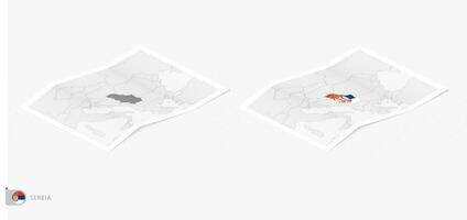 conjunto de dos realista mapa de serbia con sombra. el bandera y mapa de serbia en isométrica estilo. vector