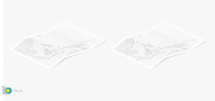 Set of two realistic map of Palau with shadow. The flag and map of Palau in isometric style. vector