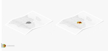 Set of two realistic map of Zimbabwe with shadow. The flag and map of Zimbabwe in isometric style. vector