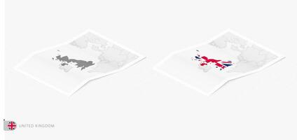 conjunto de dos realista mapa de unido Reino con sombra. el bandera y mapa de unido Reino en isométrica estilo. vector