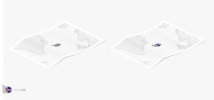 Set of two realistic map of Iceland with shadow. The flag and map of Iceland in isometric style. vector