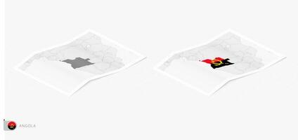 Set of two realistic map of Angola with shadow. The flag and map of Angola in isometric style. vector