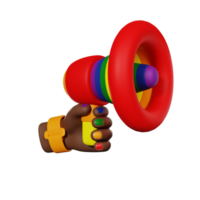 Hand holds Rainbow Loudspeaker, Pride Month, 3D render icon png