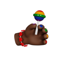 Hand holds Rainbow Lollipop 3D render icon png