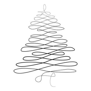 Continuous line drawn Christmas tree. Abstract Fir. New Year botanical element in a modern minimalist style. Isolated Vector Illustration on a white Background for Postcard, Card. Poster.