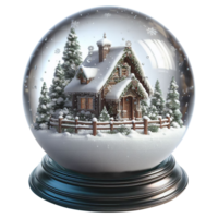 Sparkling snowball crystal with a vintage cottage in Christmas season AI generative png