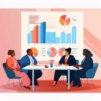 Plus-Size Managers. People in office discussing schedules. Flat Illustration style photo