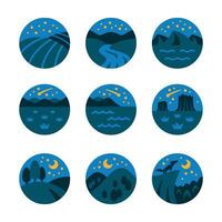 night landscape icon set,vector and illustration vector