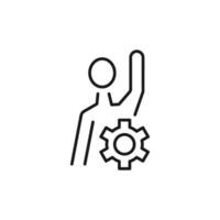 Gear by Man Isolated Line Icon. Perfect for web sites, apps, UI, internet, shops, stores. Simple image drawn with black thin line vector