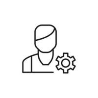 Gear by Man Isolated Line Icon. Perfect for web sites, apps, UI, internet, shops, stores. Simple image drawn with black thin line vector