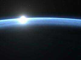Planet earth horizon with sunrise in space - 3D render photo