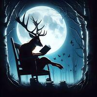 Enchanted Solitude, Moonlit Deer Ponders Tales Amidst Midnight Glow. AI Generated photo