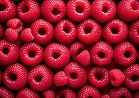 Raspberries background,  red currant in studio on dark background. AI Generative. photo