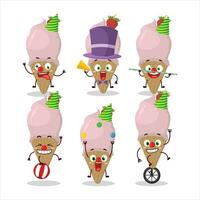 Cartoon character of ice cream strawberry with various circus shows vector