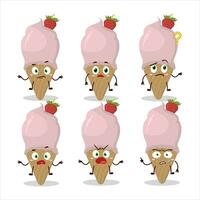 Cartoon character of ice cream strawberry with what expression vector