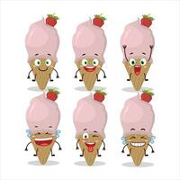 Cartoon character of ice cream strawberry with smile expression vector