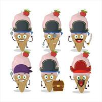 Cartoon character of ice cream strawberry with various pirates emoticons vector