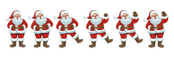 Set of cartoon Santa Claus in different poses. Christmas and New Year character design. Isolated Santa Claus design in flat style. Vector illustration.