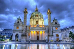 Saint Charles's Church at Karlsplatz in Vienna, Austria, HDR photo