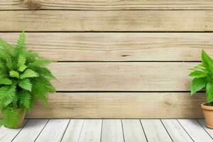 Wooden background with some plants natural scene. AI Generative Pro Photo