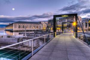 Footbridge on Seujet dam, Geneva, Switzerland, HDR photo