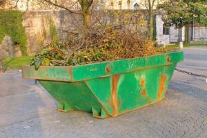 Skip container with tree branches photo