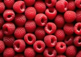 Raspberries background,  red currant in studio on dark background. AI Generative. photo