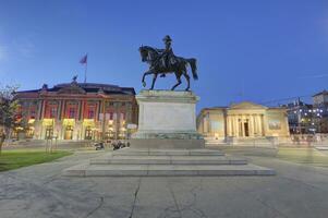 General Dufour statue, grand opera and Rath museum at place de Neuve, Geneva, Switzerland - HDR photo