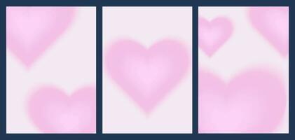 Valentine's Day empty background set in trendy y2k aesthetic, covers, vertical banners, flyers with blurred gradient hearts, vector illustration.