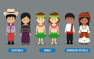 Set of American People Wearing Traditional Outfit vector