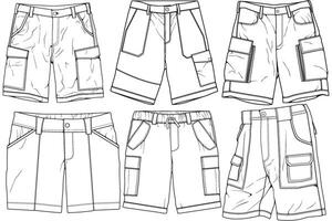 Modern Short pants outline drawing vector, Modern short pants in a sketch style, training template outline, vector Illustration.