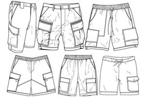 Modern Short pants outline drawing vector, Modern short pants in a sketch style, training template outline, vector Illustration.