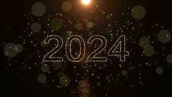 2024 new year golden glittering background for new year, shiny gold flare particles festive title happy new year animation video