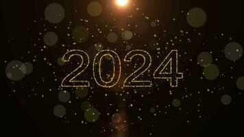 2024 new year golden glittering background for new year, shiny gold flare particles festive title happy new year animation video