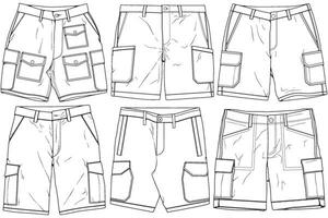 Modern Short pants outline drawing vector, Modern short pants in a sketch style, training template outline, vector Illustration.