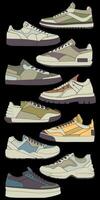 Set of shoes sneaker drawing vector, Sneakers drawn in a sketch style, bundling sneakers trainers template, vector Illustration.