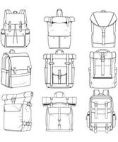Hand drawn Vector Set of Backpacks. Cartoon Casual Backpack, cool backpack sketch . Backpacks Vector illustration.