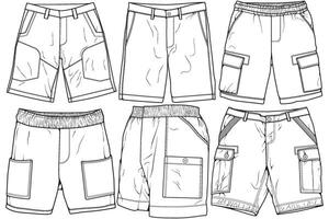 Modern Short pants outline drawing vector, Modern short pants in a sketch style, training template outline, vector Illustration.